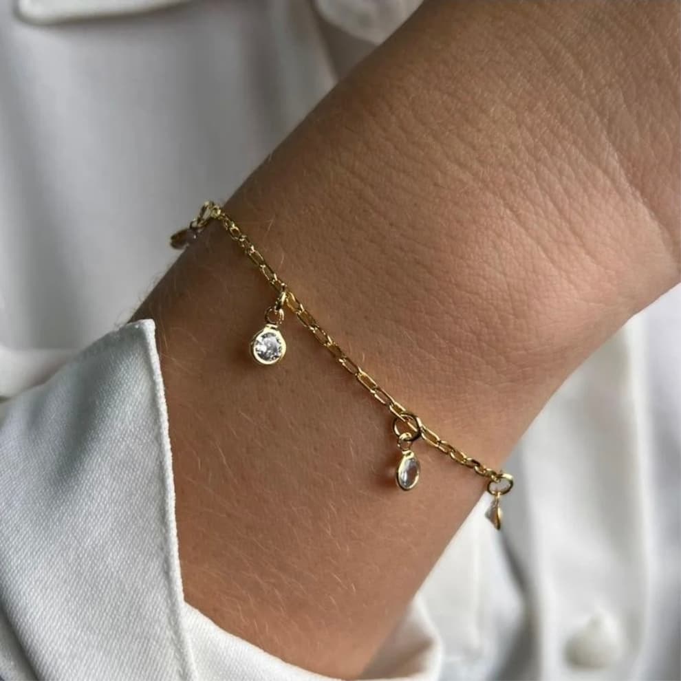 Pulseira Charms de Cristal Ouro