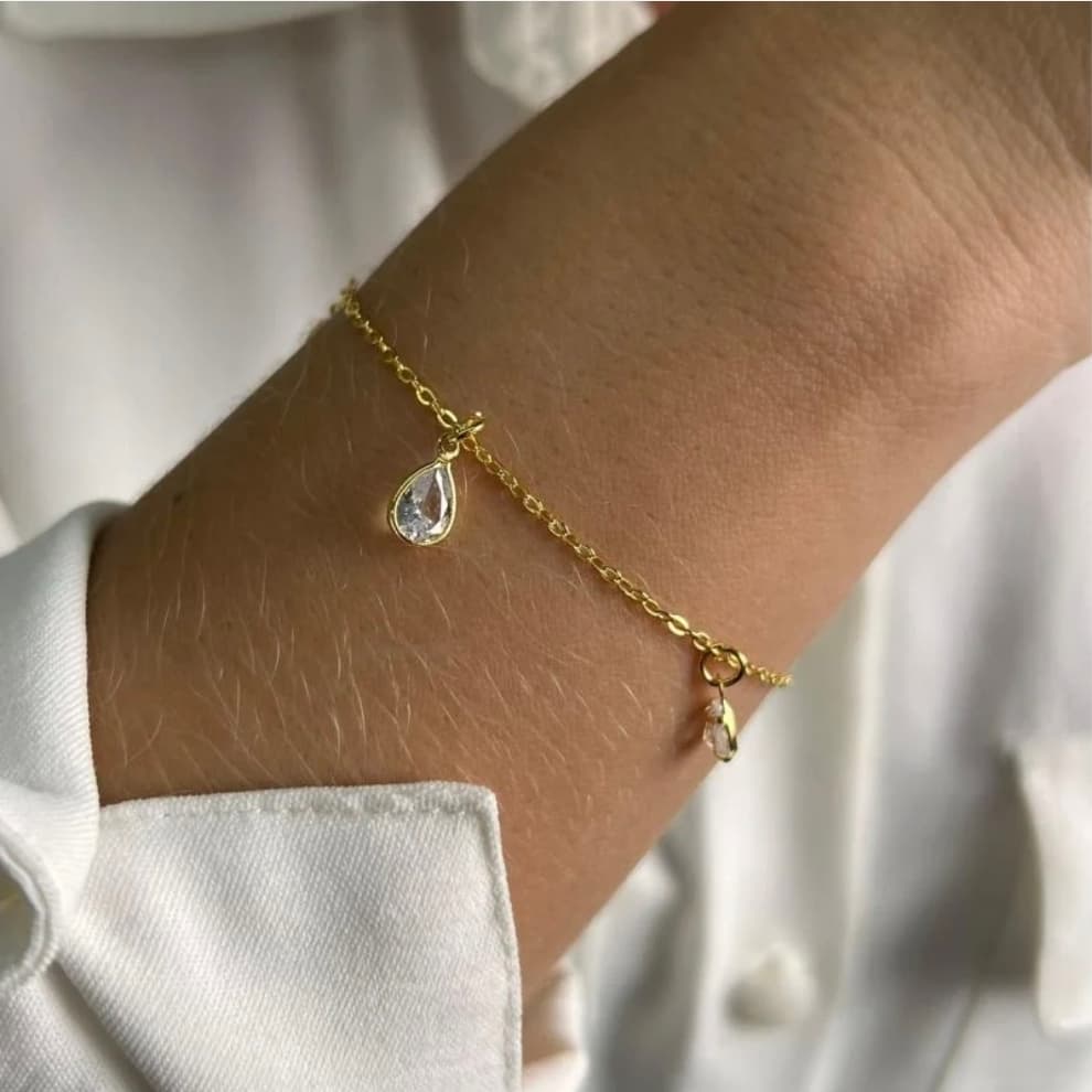 Pulseira Gota de Cristal Ouro